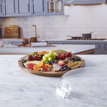 FARBERWARE Build-a-Board Cutting Board with Lazy Susan Turntable, Five Compartments, and Clear Locki...