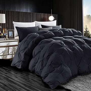 Luxurious All-Season Goose Down Feather Fiber Comforter Queen Size Duvet Insert, Exquisite Black Pin...