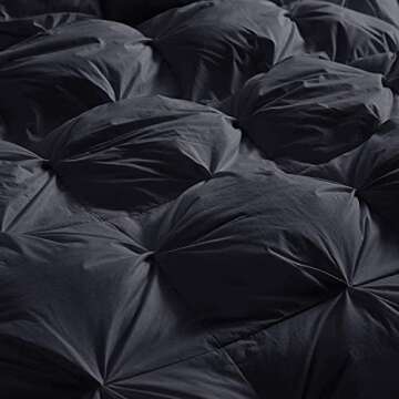 Luxurious All-Season Goose Down Feather Fiber Comforter Queen Size Duvet Insert, Exquisite Black Pinch Pleat Design, Premium Baffle Box, 100% Egyptian Cotton Cover, 65 oz. Fill Weight, Black