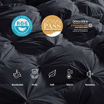 Luxurious All-Season Goose Down Feather Fiber Comforter Queen Size Duvet Insert, Exquisite Black Pinch Pleat Design, Premium Baffle Box, 100% Egyptian Cotton Cover, 65 oz. Fill Weight, Black