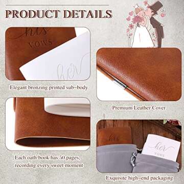 2 Pcs Wedding Vow Books His and Hers Vow Books Vow Notebook for Wedding Vows Journal Wedding Day Officiant Book 5.9 x 3.9 Inch, Bridal Shower Gifts, Wedding Keepsake, 50 Pages/Pcs (White, Brown)