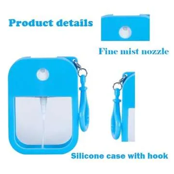 EMISSU 7 Pieces Portable Perfume Spray Bottle, 38ml Mini Card Shape Reusable Sprayer Bottle with Hook and Silicone case for Hand Sanitizer Fragrance Cosmetic (Multicolor)