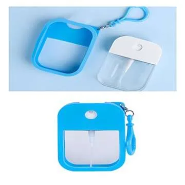 EMISSU 7 Pieces Portable Perfume Spray Bottle, 38ml Mini Card Shape Reusable Sprayer Bottle with Hook and Silicone case for Hand Sanitizer Fragrance Cosmetic (Multicolor)