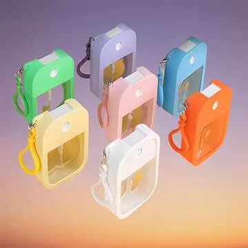 EMISSU 7 Pieces Portable Perfume Spray Bottle, 38ml Mini Card Shape Reusable Sprayer Bottle with Hook and Silicone case for Hand Sanitizer Fragrance Cosmetic (Multicolor)