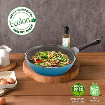 Neoflam 12" Eela Non-Stick Chef's Wok with Glass Lid