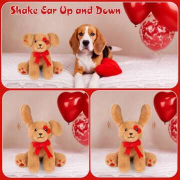 JIAJEGTGT Valentines Day Stuffed Animals, Brown Interactive Dog Stuffed Animals Manual Toy with Ear ...