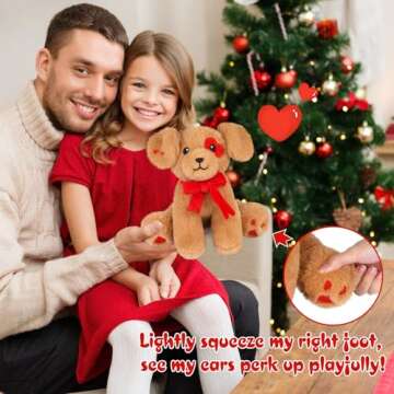 JIAJEGTGT Valentines Day Stuffed Animals, Brown Interactive Dog Stuffed Animals Manual Toy with Ear Standing, Dog Animal Soft Plush Toy, Valentines Day Gifts for Her Kids Girls Boys