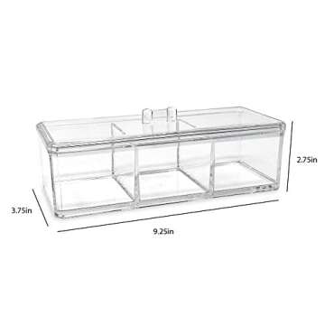 Isaac Jacobs 3-Compartment Clear Acrylic Rectangular Stackable Organizer with Lid, Multi-Sectional D...