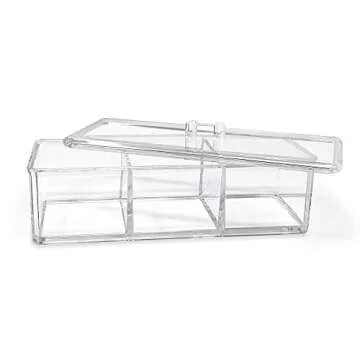 Isaac Jacobs 3-Compartment Clear Acrylic Rectangular Stackable Organizer with Lid, Multi-Sectional Drawer Tray, Storage Solution for Makeup, Craft Supplies, for Bathroom, Kitchen, Office (1, Clear)
