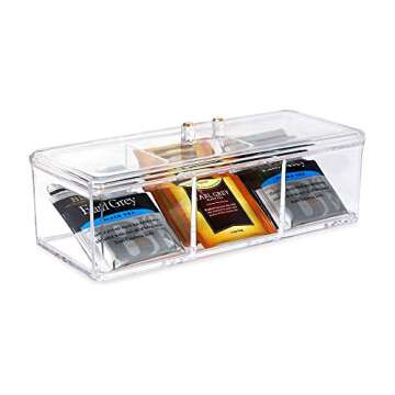 Isaac Jacobs 3-Compartment Clear Acrylic Rectangular Stackable Organizer with Lid, Multi-Sectional Drawer Tray, Storage Solution for Makeup, Craft Supplies, for Bathroom, Kitchen, Office (1, Clear)