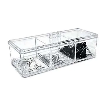 Isaac Jacobs 3-Compartment Clear Acrylic Rectangular Stackable Organizer with Lid, Multi-Sectional Drawer Tray, Storage Solution for Makeup, Craft Supplies, for Bathroom, Kitchen, Office (1, Clear)