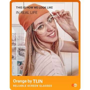 TIJN Blue Light Blocking Glasses Men Women Vintage Thick Round Rim Frame Eyeglasses(Clear)