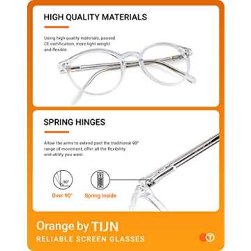 TIJN Blue Light Blocking Glasses Men Women Vintage Thick Round Rim Frame Eyeglasses(Clear)