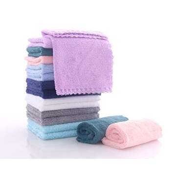 16 Pack Baby Washcloths - Luxury Multicolor Coral Fleece - Extra Absorbent and Soft Wash Clothes for Newborns, Infants and Toddlers - Suitable for Sensitive Skin and New Born - Baby Shower, 10x10 Inch