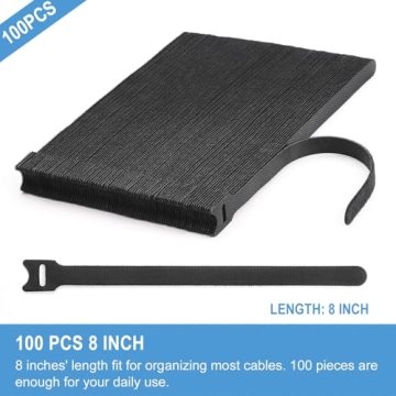 100 PCS 8 Inches Reusable Cable Ties | Adjustable Cord Wraps, Cable Straps | Hook & Loop Cord Organi...