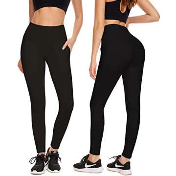 FULLSOFT 2 Pack Fleece Lined Leggings with Pockets for Women High Waisted Thermal Winter Yoga Pants ...