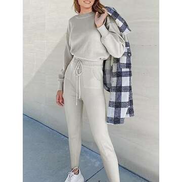 ANRABESS Women's Two Piece Outfits Sweater Sets Long Sleeve Knit Pullover and Jogger Pants Tracksuit Lounge Set 2024 Clothes Medium