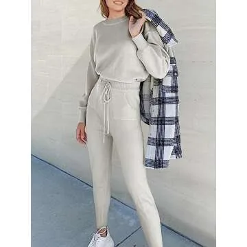 ANRABESS Women's Two Piece Outfits Sweater Sets Long Sleeve Knit Pullover and Jogger Pants Tracksuit Lounge Set 2024 Clothes Medium