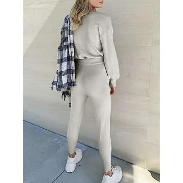 ANRABESS Women's Two Piece Outfits Sweater Sets Long Sleeve Knit Pullover and Jogger Pants Tracksuit Lounge Set 2024 Clothes Medium
