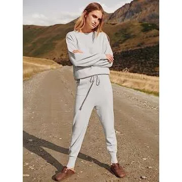 ANRABESS Women's Two Piece Outfits Sweater Sets Long Sleeve Knit Pullover and Jogger Pants Tracksuit Lounge Set 2024 Clothes Medium