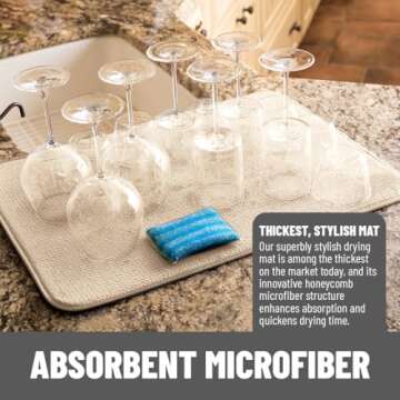 Bellemain XXL Dish Mat 24" x 17" ( LARGEST MAT ) Microfiber Dish Drying Mat , Super absorbent ( Ivor...