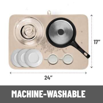 Bellemain XXL Dish Mat 24" x 17" ( LARGEST MAT ) Microfiber Dish Drying Mat , Super absorbent ( Ivory )