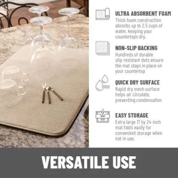 Bellemain XXL Dish Mat 24" x 17" ( LARGEST MAT ) Microfiber Dish Drying Mat , Super absorbent ( Ivory )