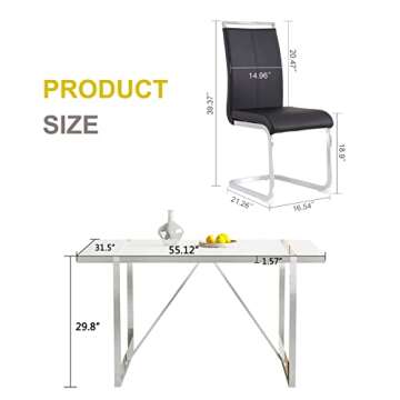 Dining Table Set for 6，White Rectangular MDF Kitchen Table and Leather Dining Chairs Set of 6, 7 P...