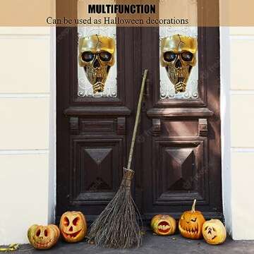 Dolkgy Skull Hanging Plant Pot for Home Décor, Spooky Skull Wall Planters for Indoor Outdoor Plants, Unique Modern Gothic Skull Vase Face Flower Pot Gold Head Planters with Drainage