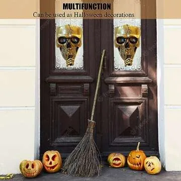 Dolkgy Skull Hanging Plant Pot for Home Décor, Spooky Skull Wall Planters for Indoor Outdoor Plants, Unique Modern Gothic Skull Vase Face Flower Pot Gold Head Planters with Drainage