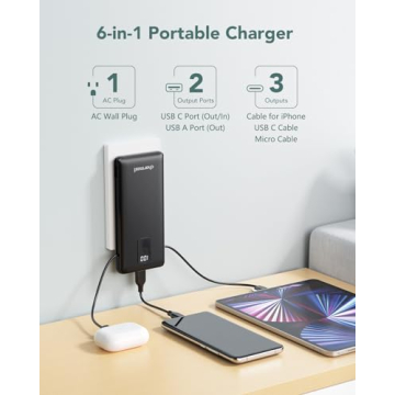 Charmast 10000mAh Portable Charger Built-in Cables Fast Charging
