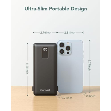 Charmast 10000mAh Portable Charger Built-in Cables Fast Charging