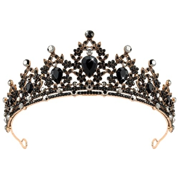 CAVETEE Black Crown for Women - Elegant Baroque Style Headpiece