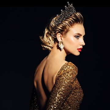 CAVETEE Black Crown for Women - Elegant Baroque Style Headpiece