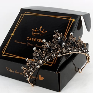 CAVETEE Black Crown for Women - Elegant Baroque Style Headpiece