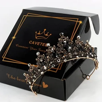 CAVETEE Black Crown for Women - Elegant Baroque Style Headpiece