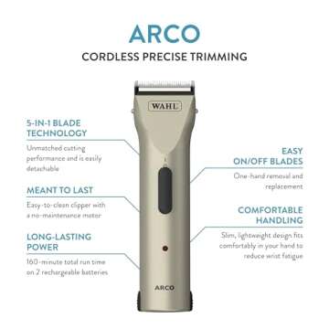 Wahl Professional Animal Arco Pet, Dog, Cat, and Horse Cordless Clipper Kit, Champagne (8786-452)