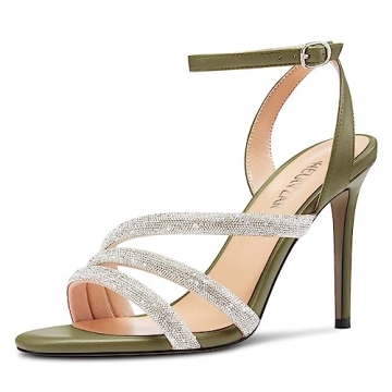 HEUIVZAR Women's Stiletto High Heel Open Toe Ankle Strap Rhinestone Crystal Sandals for Prom and Par...