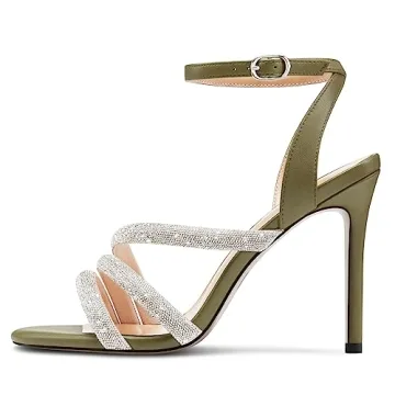 HEUIVZAR Women's Stiletto High Heel Rhinestone Sandals