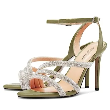 HEUIVZAR Women's Stiletto High Heel Rhinestone Sandals