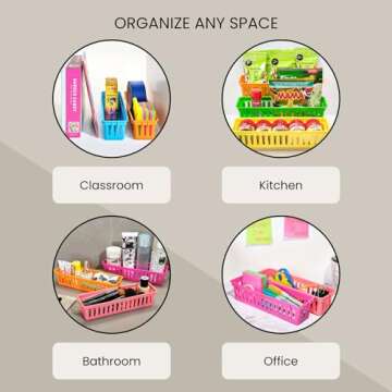 Juvale 12-Pack Pencil Holder Trays and Organization Baskets - Plastic Caddy for Desk and Elementary Teacher Supplies for Classroom Decoration (Rainbow)