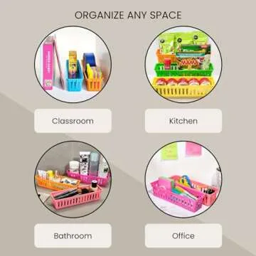 Juvale 12-Pack Pencil Holder Trays and Organization Baskets - Plastic Caddy for Desk and Elementary Teacher Supplies for Classroom Decoration (Rainbow)