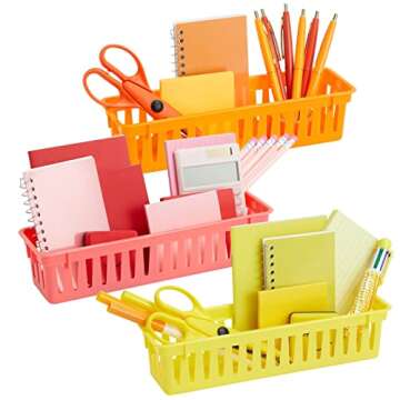 Juvale 12-Pack Pencil Holder Trays and Organization Baskets - Plastic Caddy for Desk and Elementary Teacher Supplies for Classroom Decoration (Rainbow)