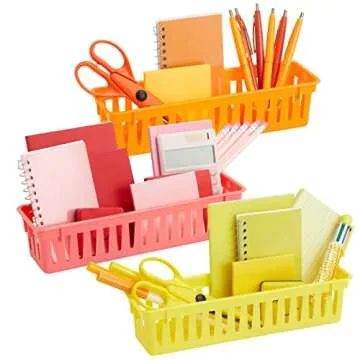 Juvale 12-Pack Pencil Holder Trays and Organization Baskets - Plastic Caddy for Desk and Elementary Teacher Supplies for Classroom Decoration (Rainbow)