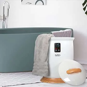 ForPro Professional Collection Luxury Towel Warmer, Extra Large Bucket-Style Hot Towel Warmer with Auto Shut Off, 4 Timer Settings for Home and Bathroom, White