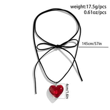 Mullike Chunky Puffy Heart Choker Necklace for Women Big Glass Heart Pendant Necklace With Elegant Braided Bow Adjustable Goth Black Velvet Chain Y2K Trendy Jewelry Gifts for Teen Girls, Glass, glass