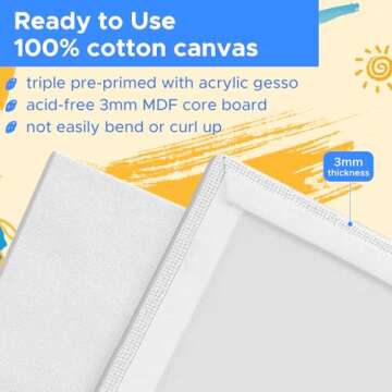 YOURSORTER Canvas Boards 4 Pack, 8x10inch Blank Canvases for Painting, Gesso Primed Acid-Free 100% Cotton Painting Canvas Panels for Acrylic Oil Tempera Watercolor Paints, Art Painting Supplies