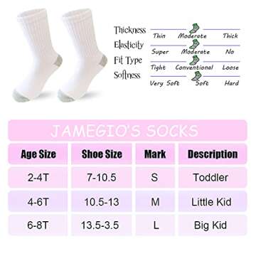 JAMEGIO Boys' Crew Socks 6 Pairs Cotton Athletic Socks for Toddlers Boys Girls(4-6 T)