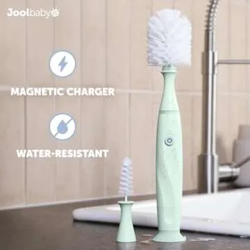Jool Baby Electric Bottle Brush Cleaner – Faster & Easier Bottle Washing, Ergonomic, Rechargeable, Suction Cup Base (Mint)