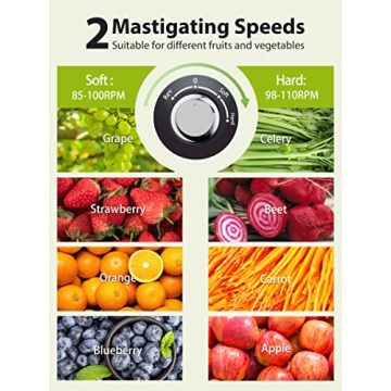 Aeitto Juicer Machines, Cold Press Juicer with Soft & Hard Modes, Quiet Motor, Reverse Function, Juicer Machines Vegetable and Fruit, Juice Extractor, High Juice Yield, Easy to Clean with Brush, Black